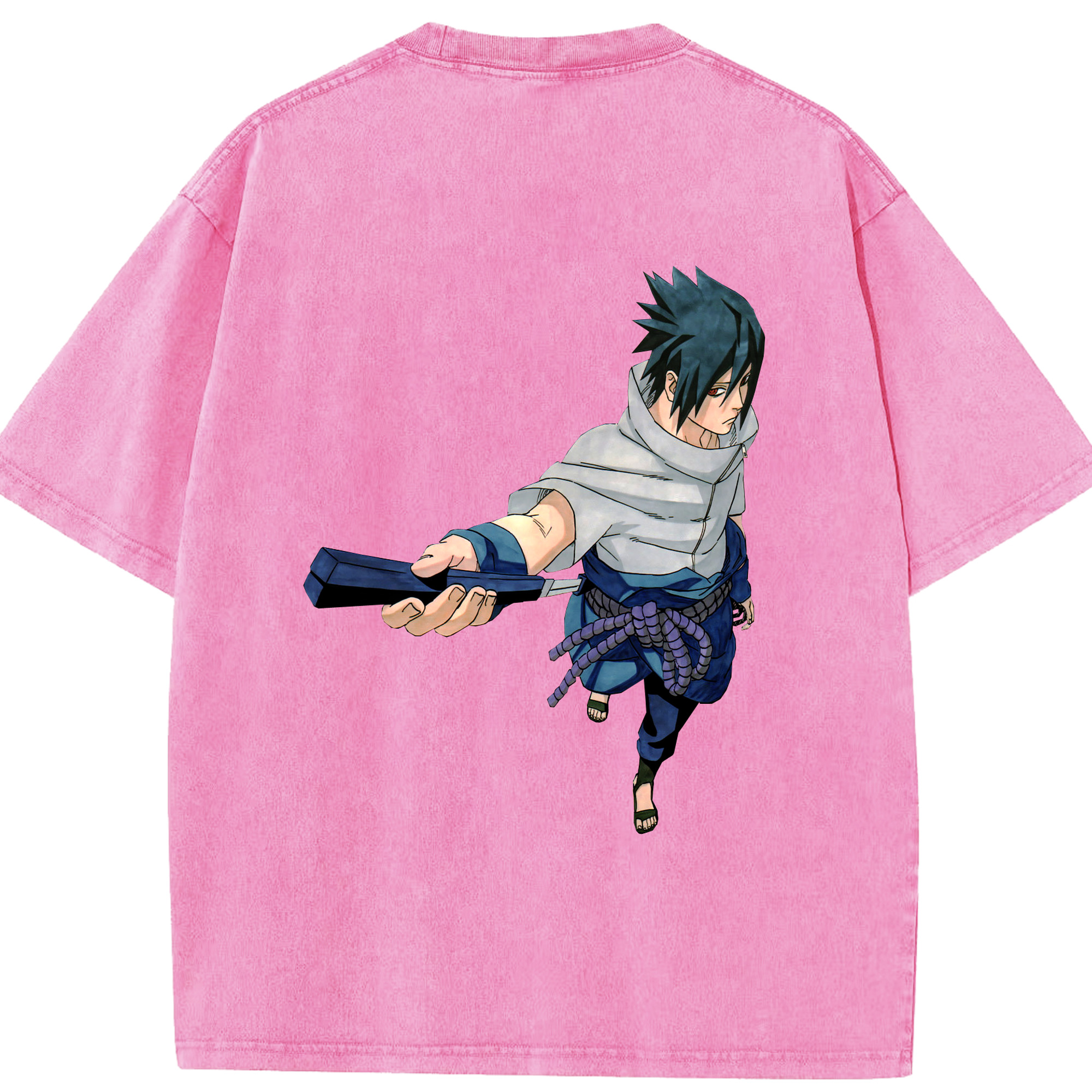 （画像用） NARUTO -ナルト- うちは サスケ Uchiha Sasuke 綿100% ヴィンテージ風 半袖Tシャツ（背面プリント）